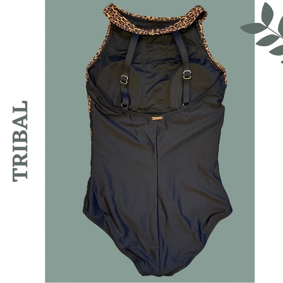 Tribal  Standard Halter One-Piece Swimsuit Leopard Print Black Brown Small - Picture 4 of 4